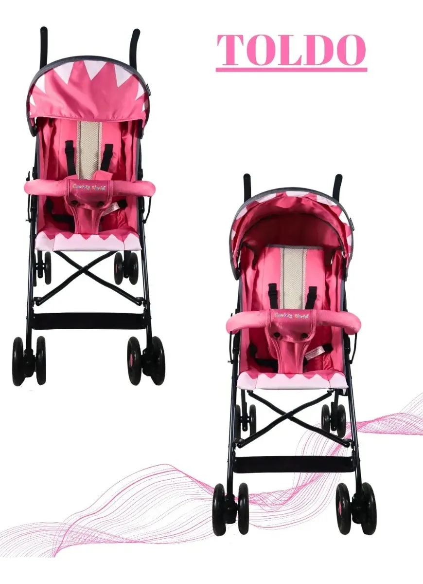 Foto 4 pulgar | Carriola Bastón Bebé Confety Shark Jst816-s Reclinable Rosa/gris