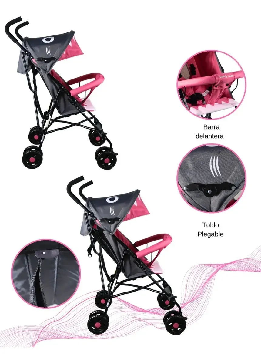 Foto 4 | Carriola Bastón Bebé Confety Shark Jst816-s Reclinable Rosa/gris