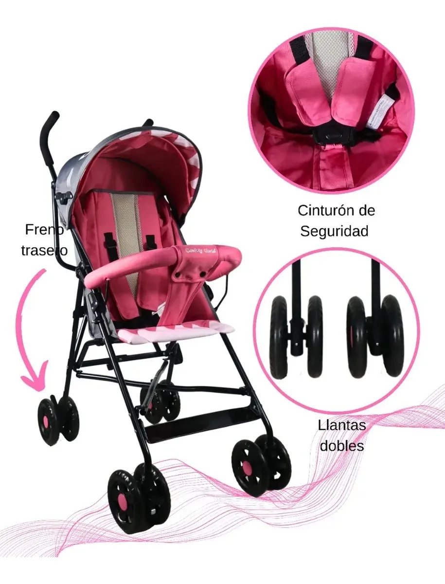 Foto 6 pulgar | Carriola Bastón Bebé Confety Shark Jst816-s Reclinable Rosa/gris