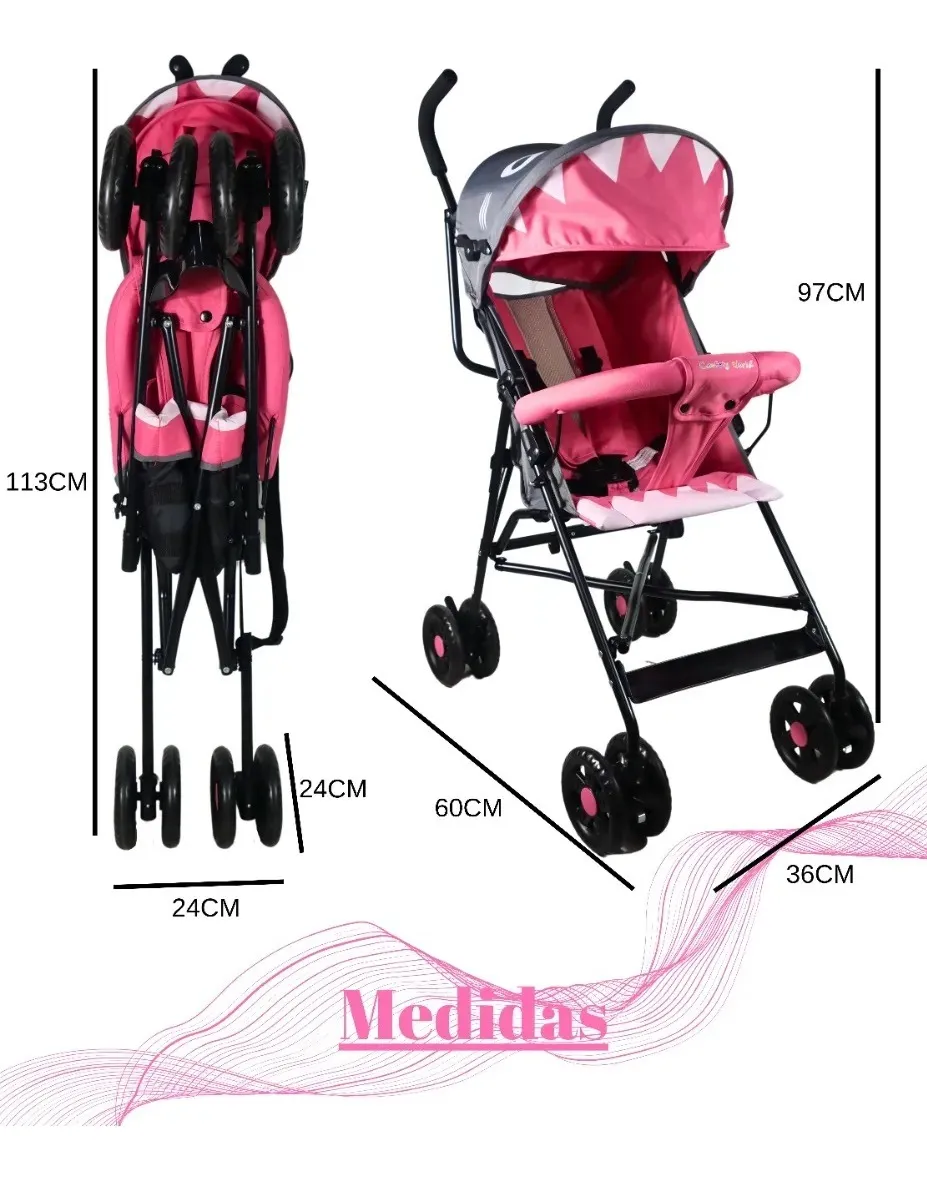 Foto 6 | Carriola Bastón Bebé Confety Shark Jst816-s Reclinable Rosa/gris