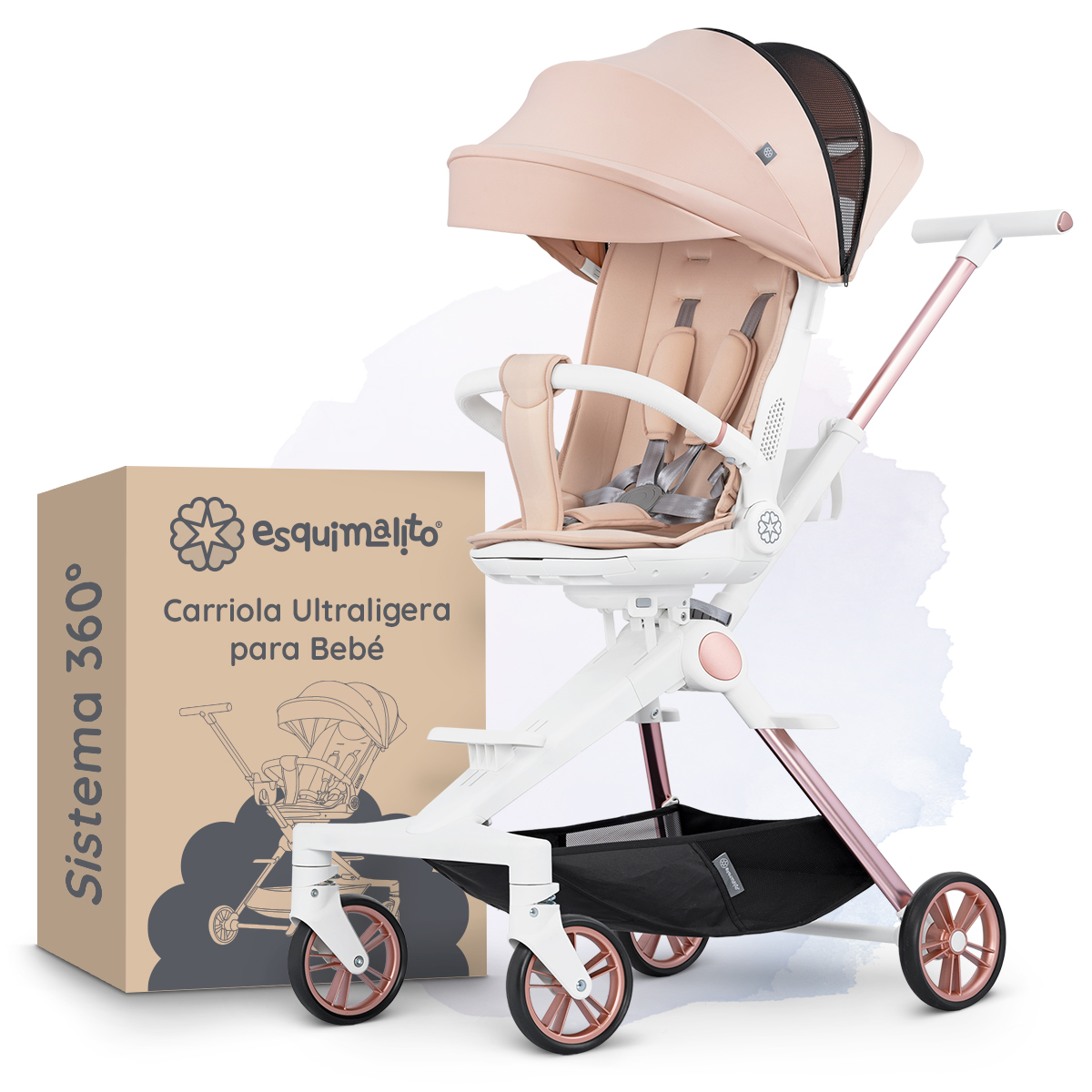 Foto 1 | Carriola Para Bebé Esquimal Plegable Ligera Beige  Portátil Con Asiento Giratorio 360°