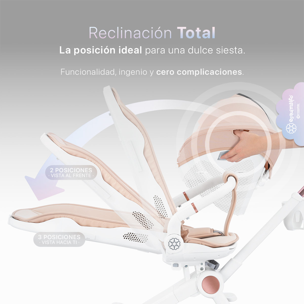 Foto 3 | Carriola Para Bebé Esquimal Plegable Ligera Beige  Portátil Con Asiento Giratorio 360°