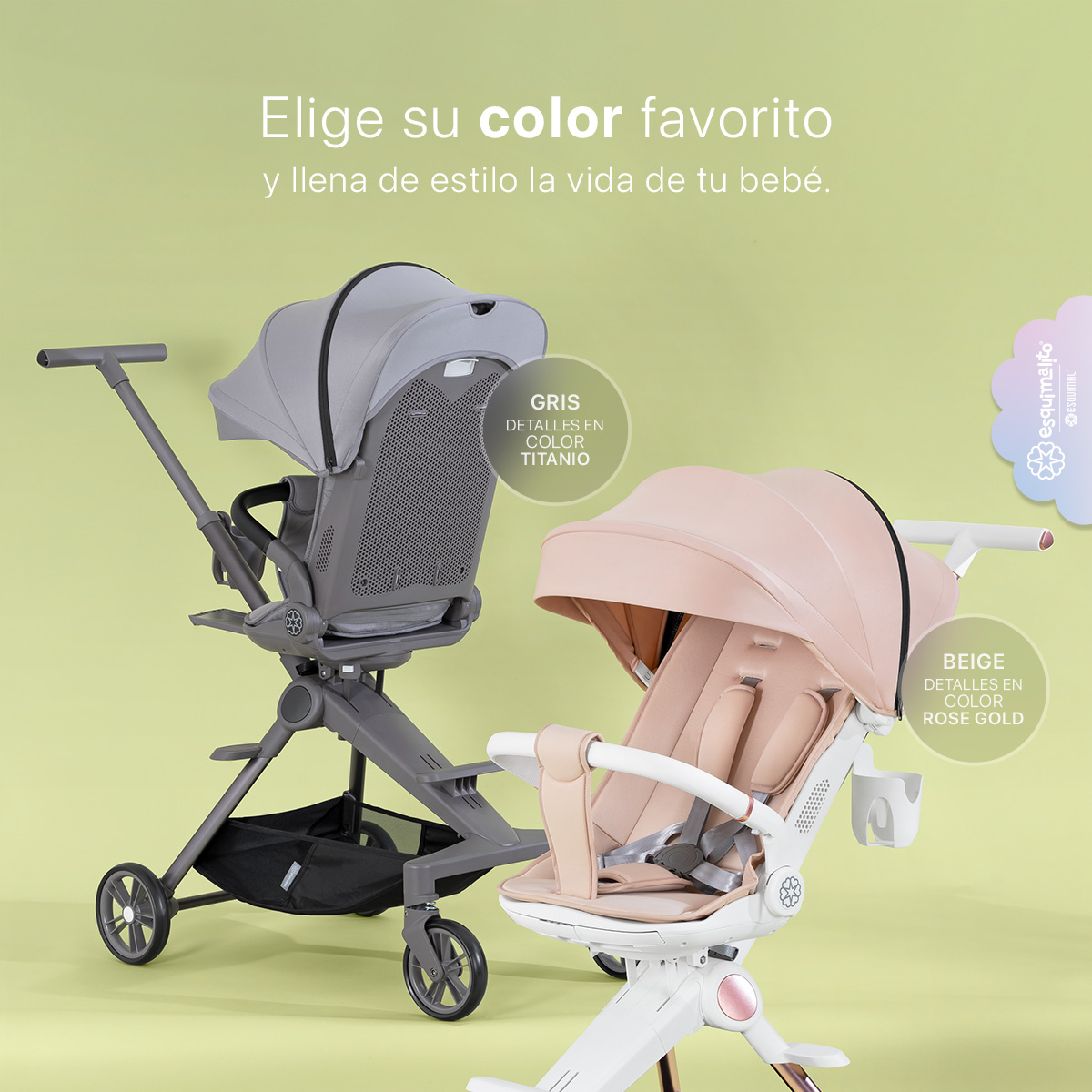 Foto 8 pulgar | Carriola Para Bebé Esquimal Plegable Ligera Beige  Portátil Con Asiento Giratorio 360°