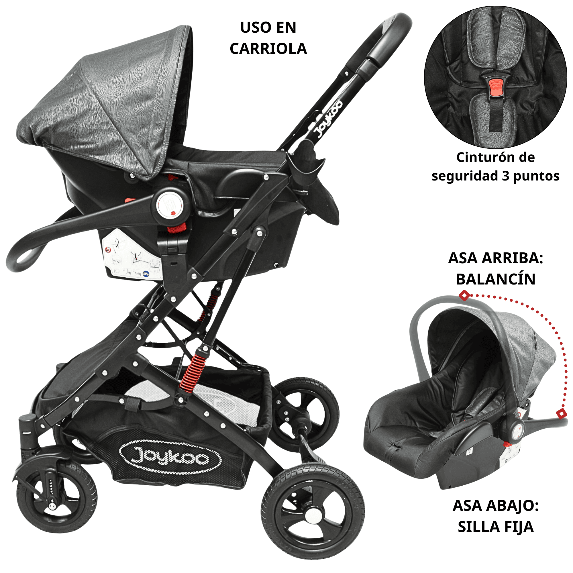 Foto 4 pulgar | Carriola Para Bebé Con Portabebé Reversible Convertible A Bambineto Ruedas De Goma Con Freno Plegable Cinturón