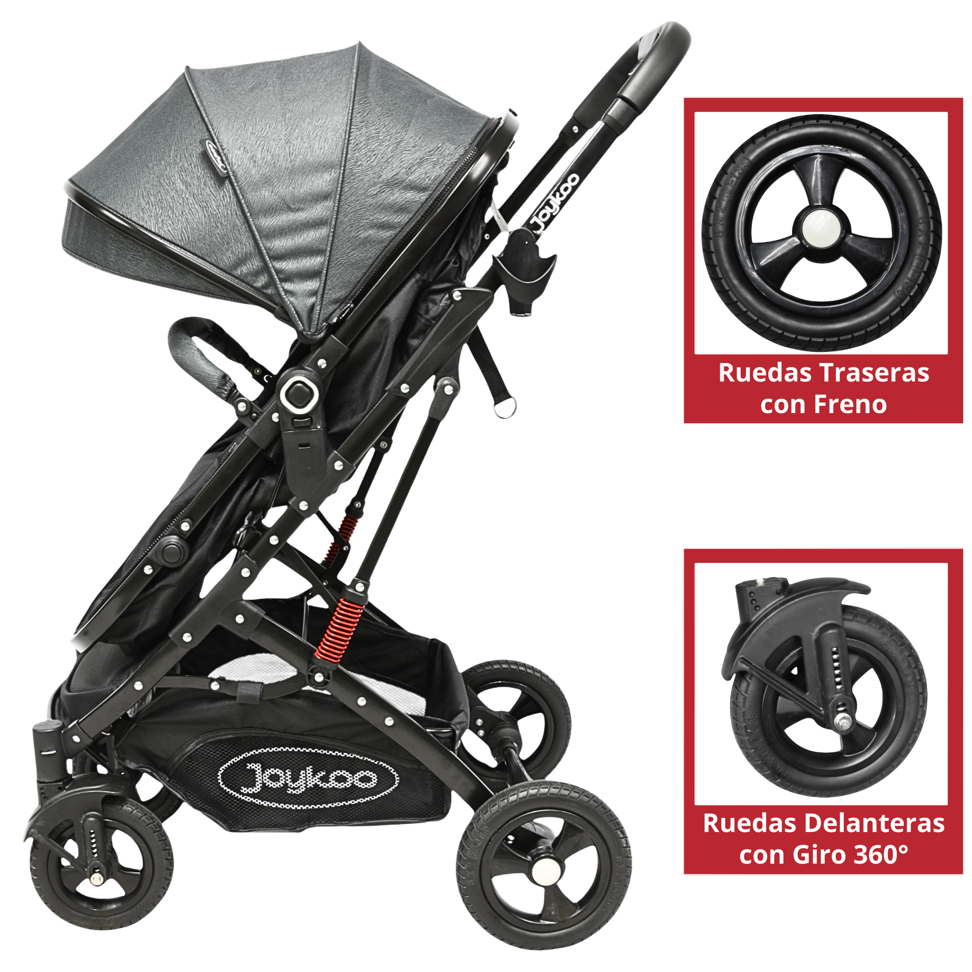Foto 4 | Carriola Para Bebé Con Portabebé Reversible Convertible A Bambineto Ruedas De Goma Con Freno Plegable Cinturón