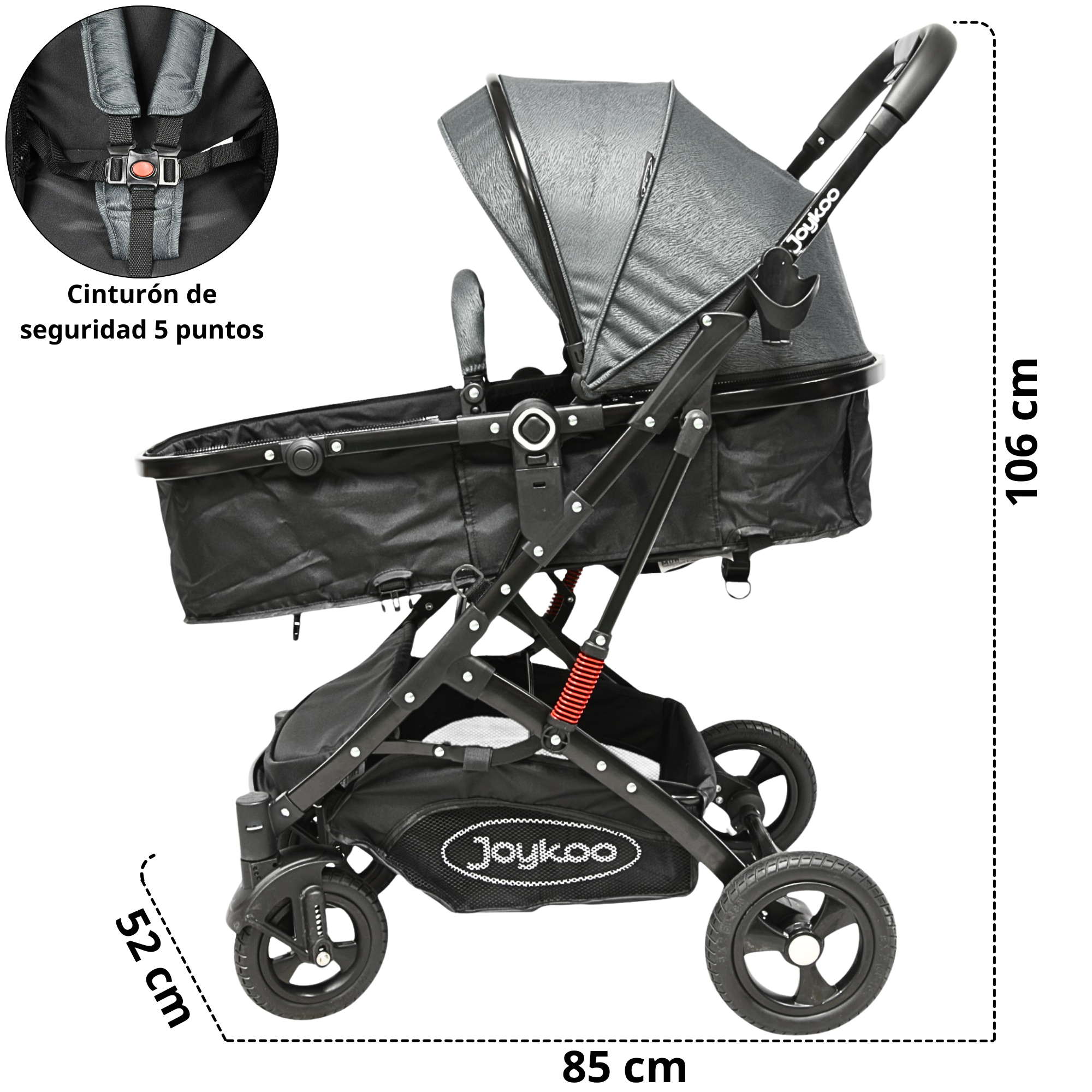 Foto 6 pulgar | Carriola Para Bebé Con Portabebé Reversible Convertible A Bambineto Ruedas De Goma Con Freno Plegable Cinturón