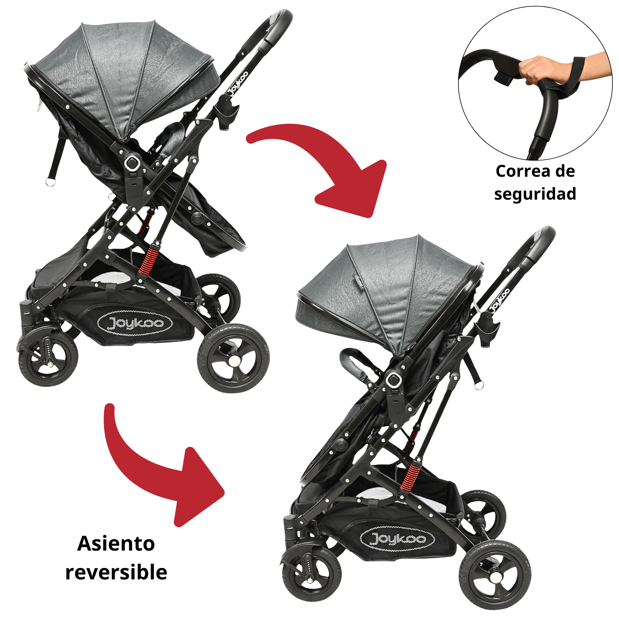 Foto 8 | Carriola Para Bebé Con Portabebé Reversible Convertible A Bambineto Ruedas De Goma Con Freno Plegable Cinturón