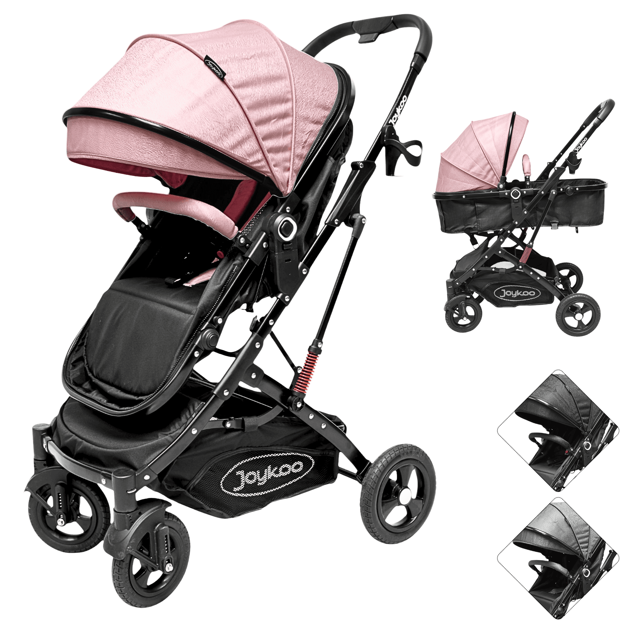 Foto 2 pulgar | Carriola Para Bebé Con Asiento Reversible Convertible A Bambineto Ruedas De Goma Plegable Cinturón De 5 Puntos - Rosa