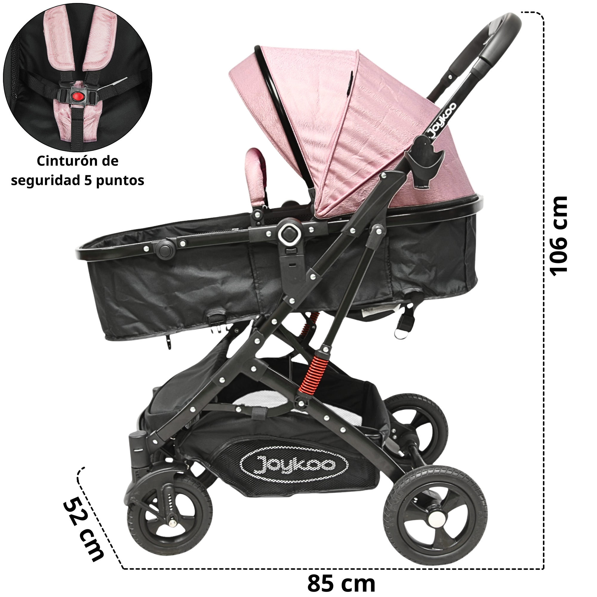 Foto 6 pulgar | Carriola Para Bebé Con Asiento Reversible Convertible A Bambineto Ruedas De Goma Plegable Cinturón De 5 Puntos - Rosa
