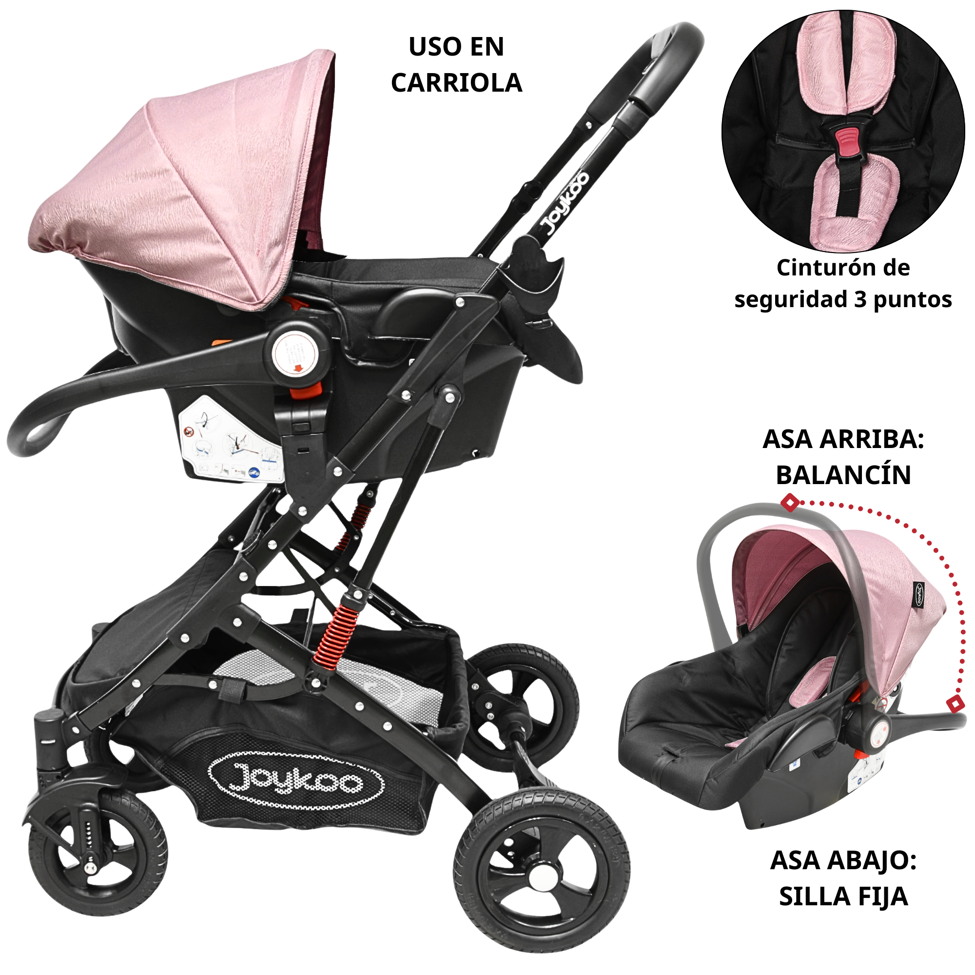 Foto 4 pulgar | Carriola Para Bebé Con Portabebé Reversible Convertible A Bambineto Ruedas De Goma Con Freno Plegable Cinturón