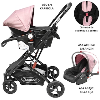 Foto 3 | Carriola Para Bebé Con Portabebé Reversible Convertible A Bambineto Ruedas De Goma Con Freno Plegable Cinturón