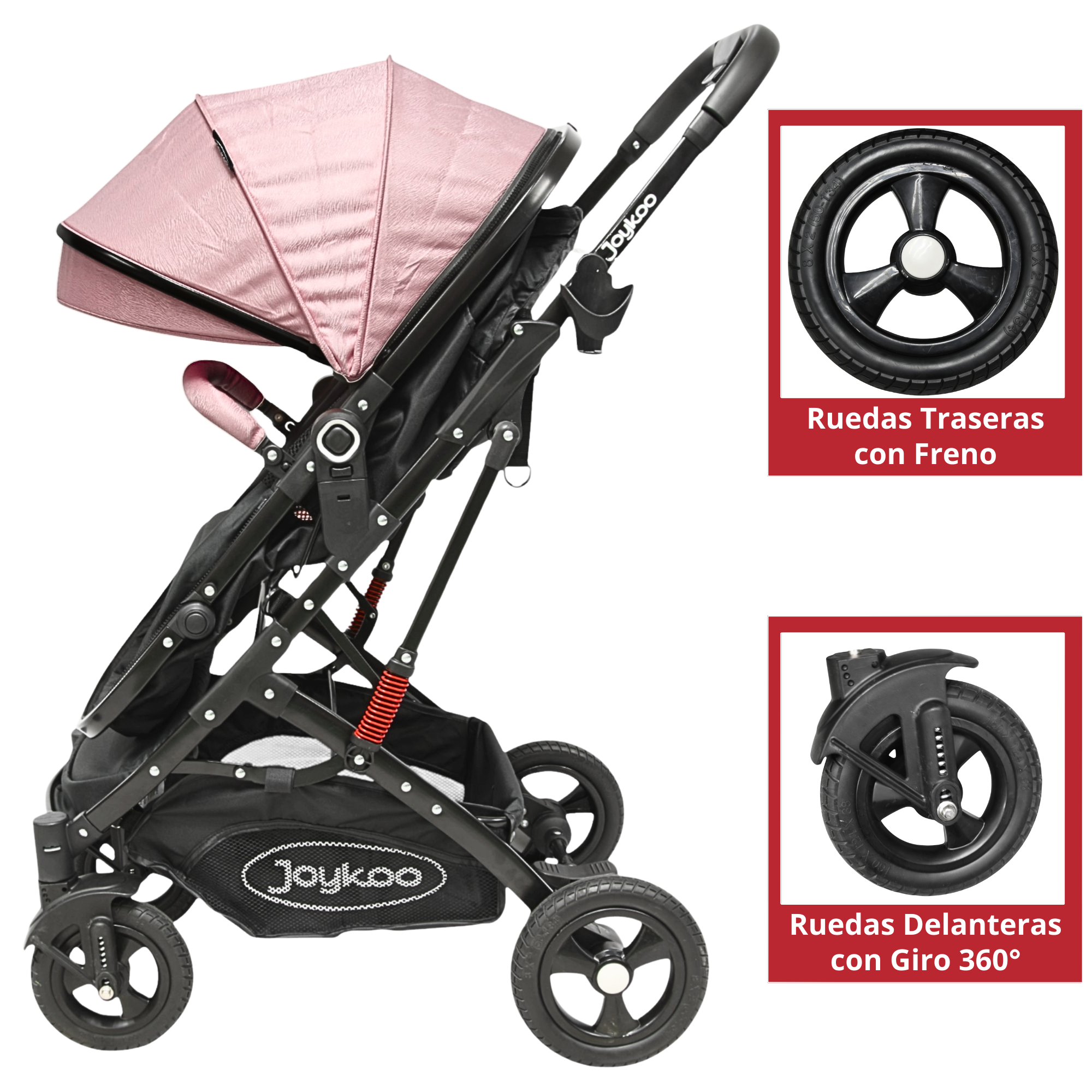 Foto 4 | Carriola Para Bebé Con Portabebé Reversible Convertible A Bambineto Ruedas De Goma Con Freno Plegable Cinturón