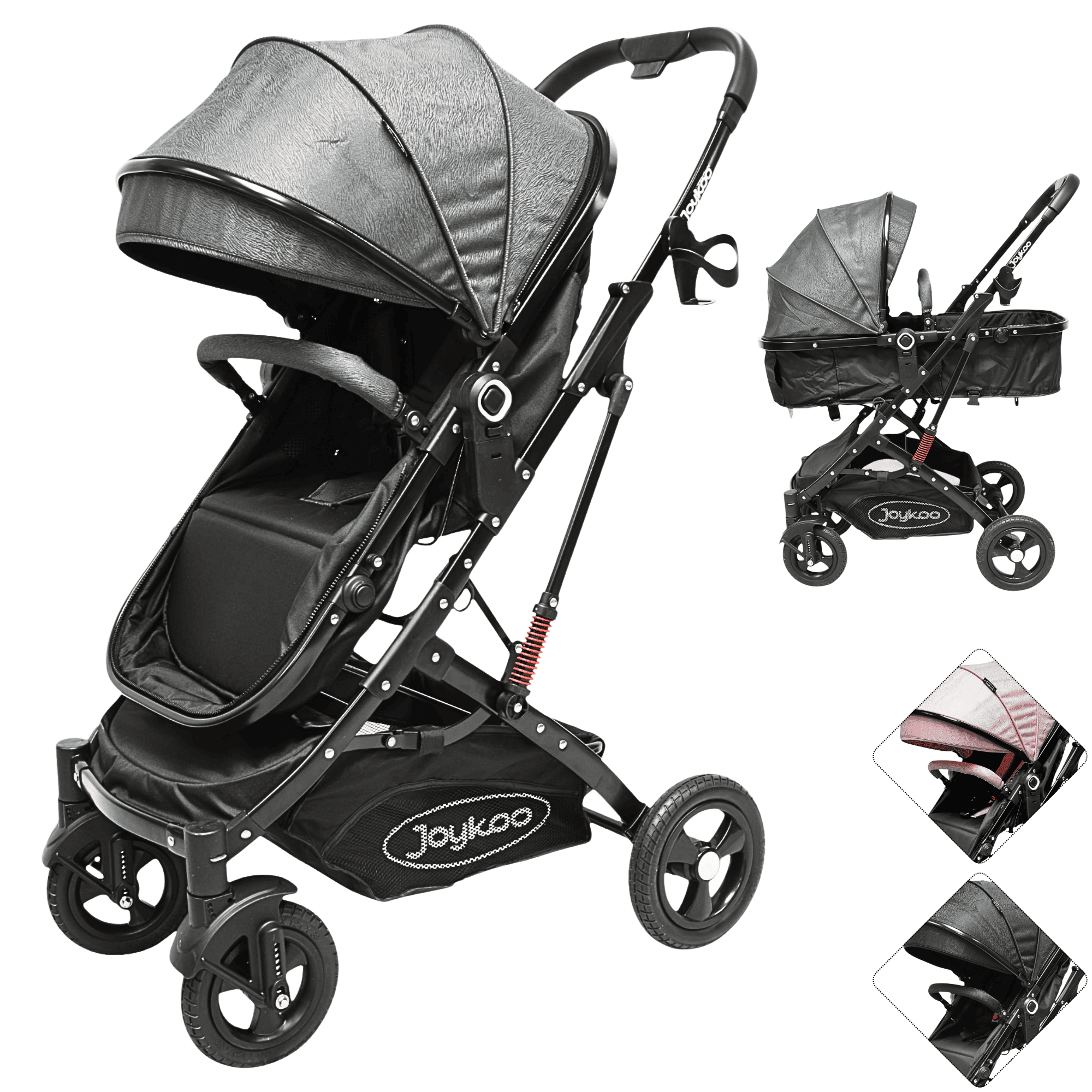 Foto 2 pulgar | Carriola Para Bebé Con Asiento Reversible Convertible A Bambineto Ruedas De Goma Plegable Cinturón De 5 Puntos - Gris