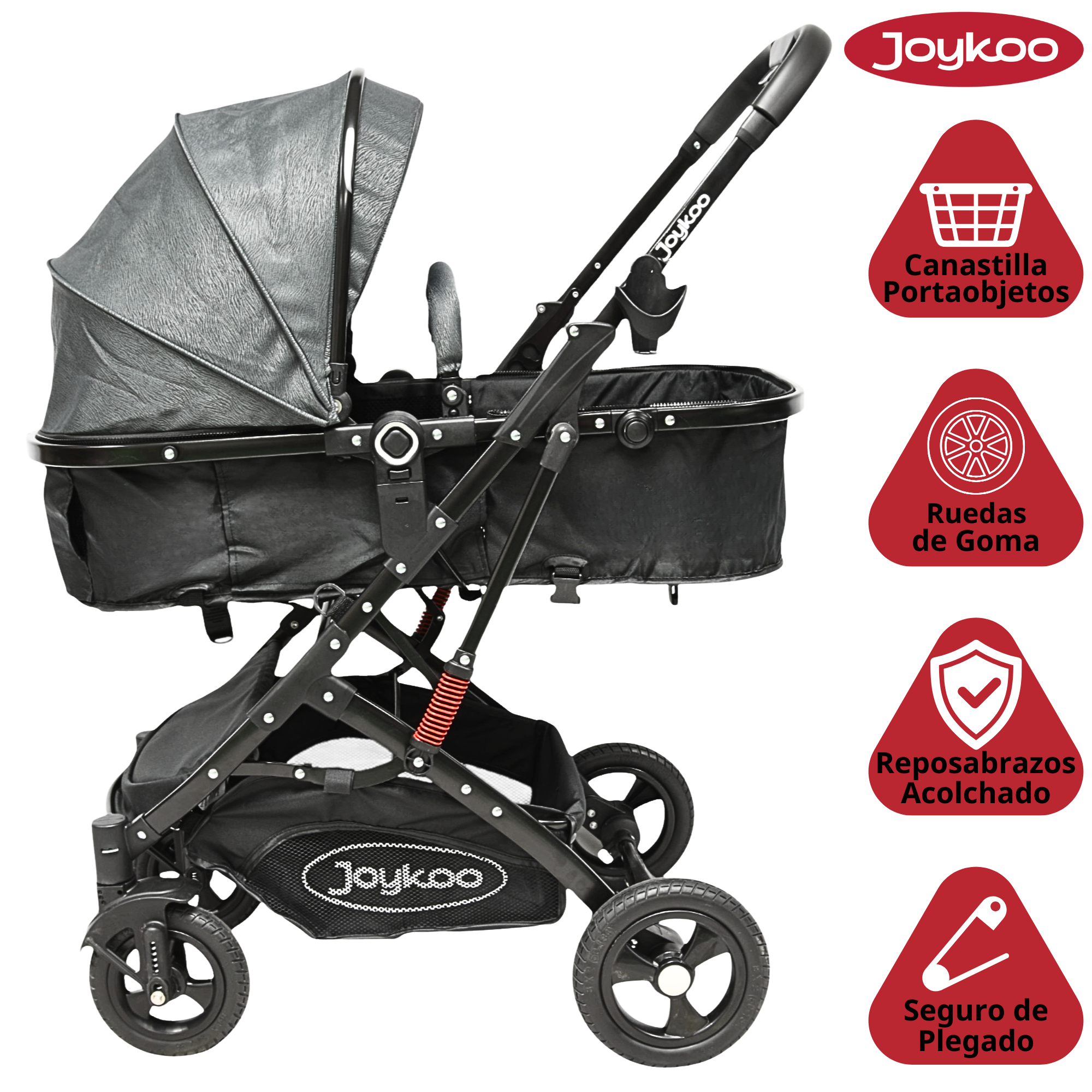 Foto 2 | Carriola Para Bebé Con Asiento Reversible Convertible A Bambineto Ruedas De Goma Plegable Cinturón De 5 Puntos - Gris