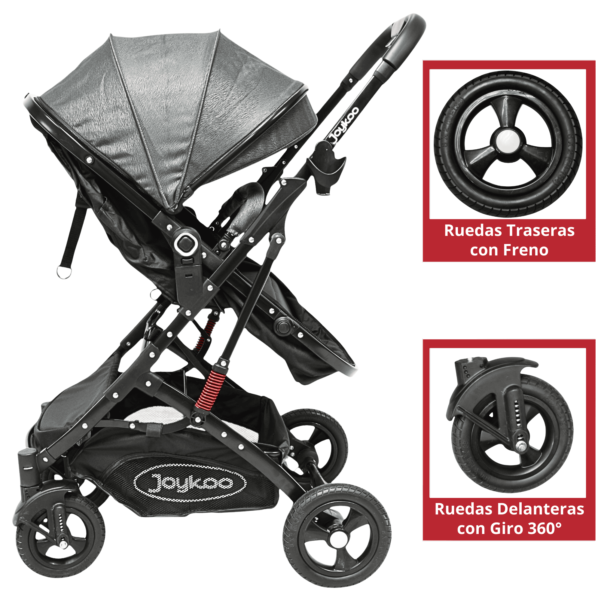 Foto 4 pulgar | Carriola Para Bebé Con Asiento Reversible Convertible A Bambineto Ruedas De Goma Plegable Cinturón De 5 Puntos - Gris