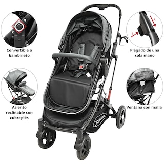 Foto 4 | Carriola Para Bebé Con Asiento Reversible Convertible A Bambineto Ruedas De Goma Plegable Cinturón De 5 Puntos - Gris