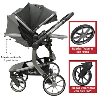 Foto 3 | Carriola Para Bebé Asiento Reversible Bambineto Acolchado Ruedas De Goma Plegable Cinturón De Seguridad - Negro