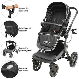 Foto 4 | Carriola Para Bebé Asiento Reversible Bambineto Acolchado Ruedas De Goma Plegable Cinturón De Seguridad - Negro