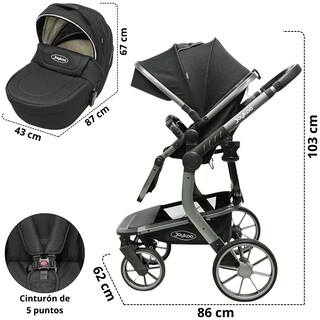 Foto 5 | Carriola Para Bebé Asiento Reversible Bambineto Acolchado Ruedas De Goma Plegable Cinturón De Seguridad - Negro