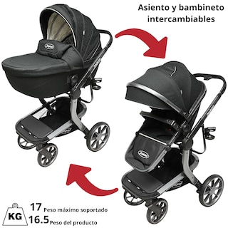 Foto 7 | Carriola Para Bebé Asiento Reversible Bambineto Acolchado Ruedas De Goma Plegable Cinturón De Seguridad - Negro