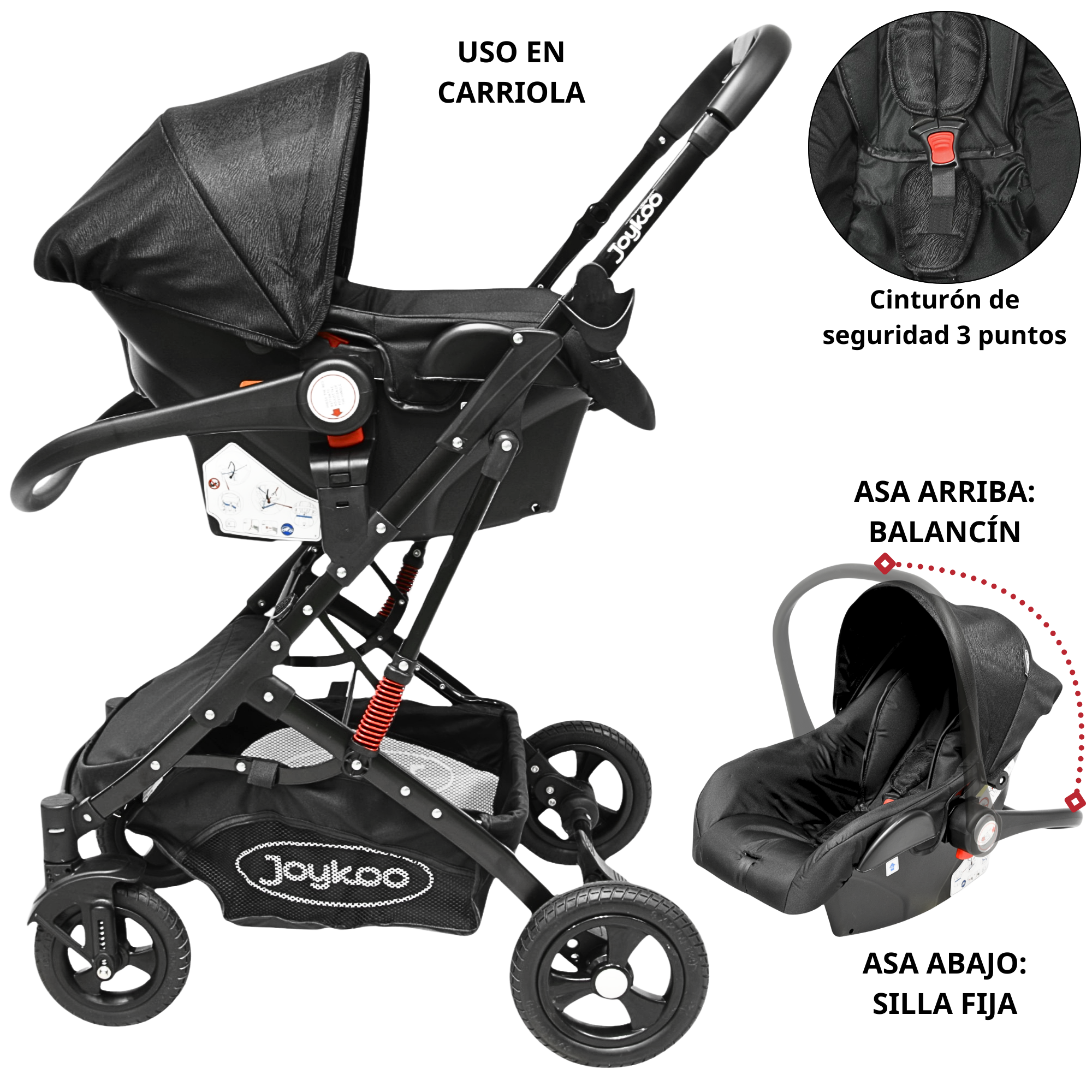 Foto 4 pulgar | Carriola Para Bebé Con Portabebé Reversible Convertible A Bambineto Ruedas De Goma Con Freno Plegable Cinturó