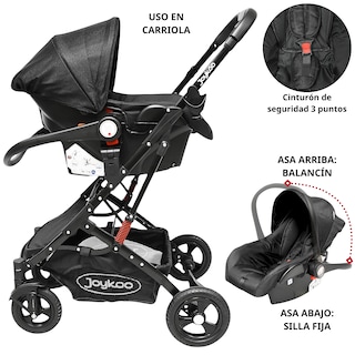 Foto 3 | Carriola Para Bebé Con Portabebé Reversible Convertible A Bambineto Ruedas De Goma Con Freno Plegable Cinturó