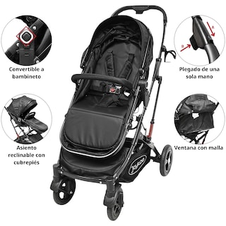 Foto 6 | Carriola Para Bebé Con Portabebé Reversible Convertible A Bambineto Ruedas De Goma Con Freno Plegable Cinturó