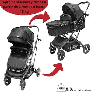 Foto 7 | Carriola Para Bebé Con Portabebé Reversible Convertible A Bambineto Ruedas De Goma Con Freno Plegable Cinturó