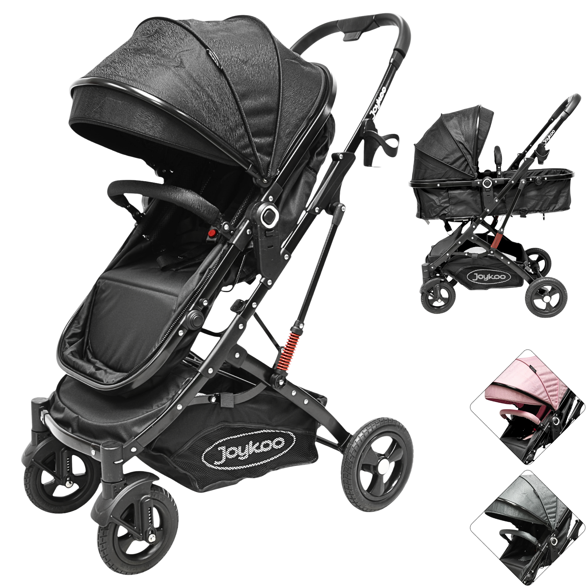 Foto 2 pulgar | Carriola Para Bebé Con Asiento Reversible Convertible A Bambineto Ruedas De Goma Plegable Cinturón De 5 Puntos - Negro