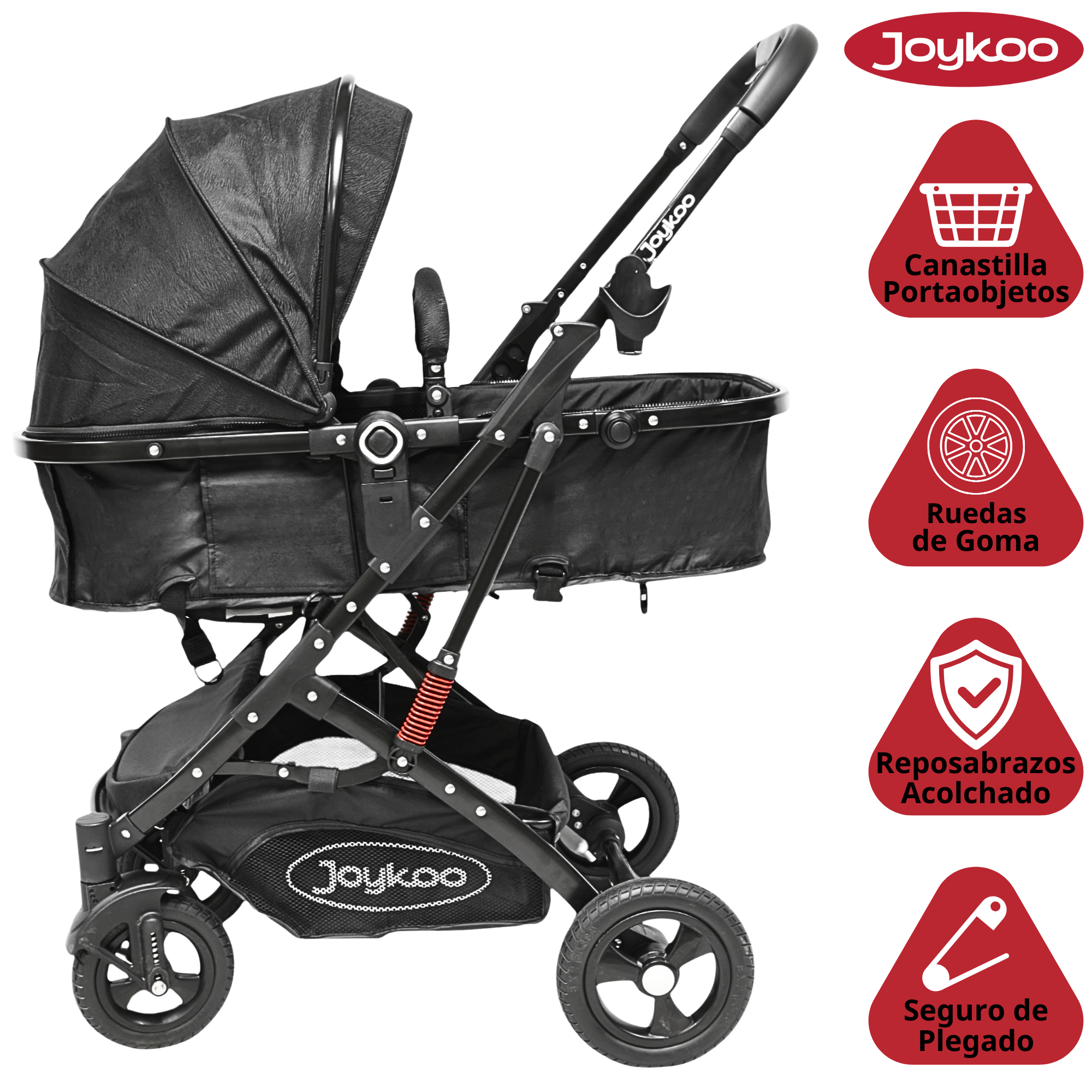 Foto 3 pulgar | Carriola Para Bebé Con Asiento Reversible Convertible A Bambineto Ruedas De Goma Plegable Cinturón De 5 Puntos - Negro