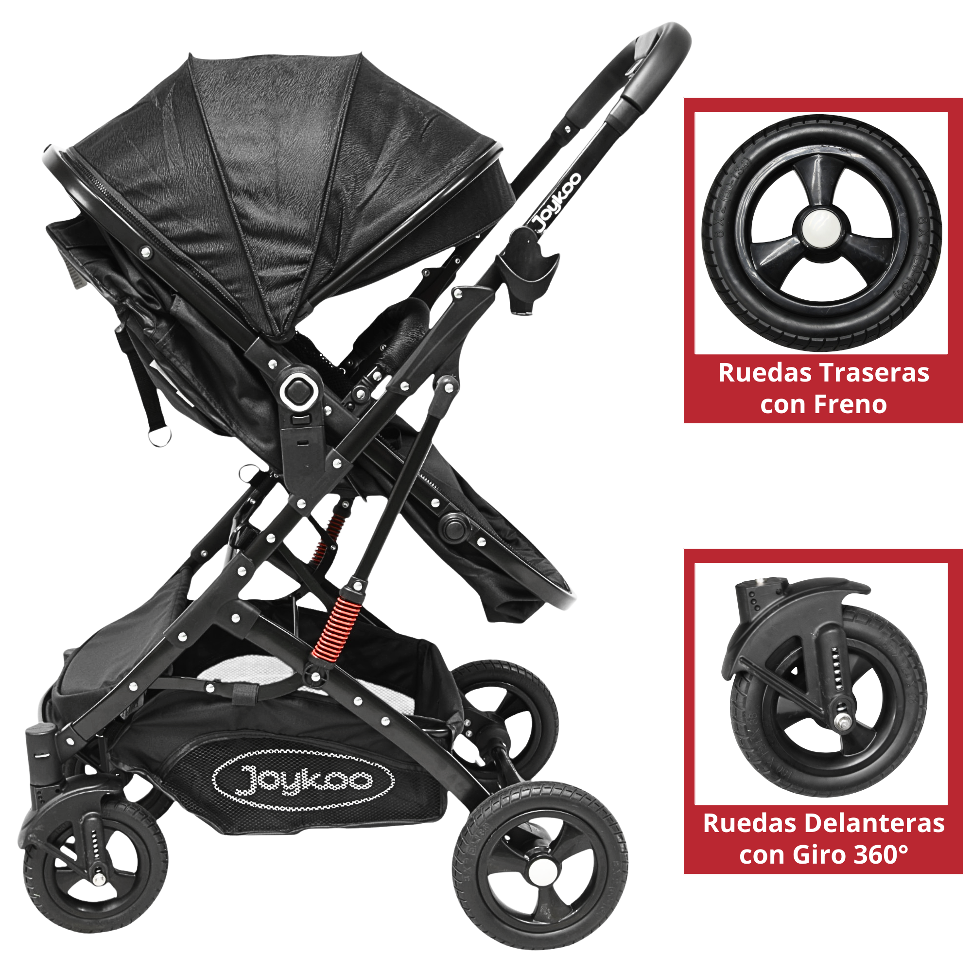 Foto 4 pulgar | Carriola Para Bebé Con Asiento Reversible Convertible A Bambineto Ruedas De Goma Plegable Cinturón De 5 Puntos - Negro
