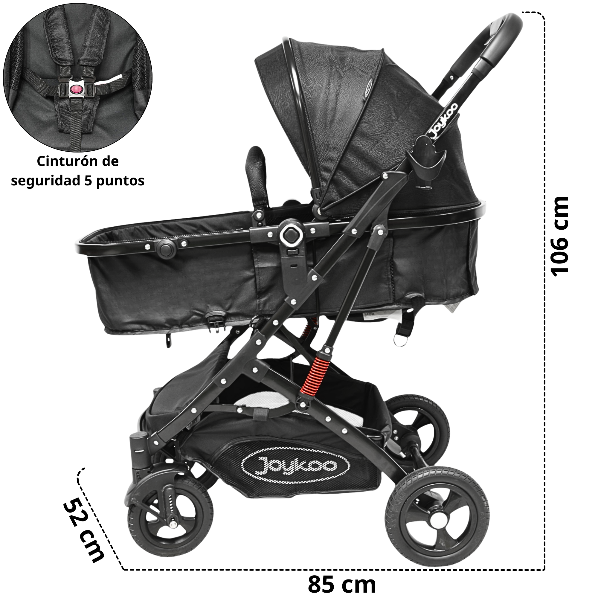 Foto 6 pulgar | Carriola Para Bebé Con Asiento Reversible Convertible A Bambineto Ruedas De Goma Plegable Cinturón De 5 Puntos - Negro