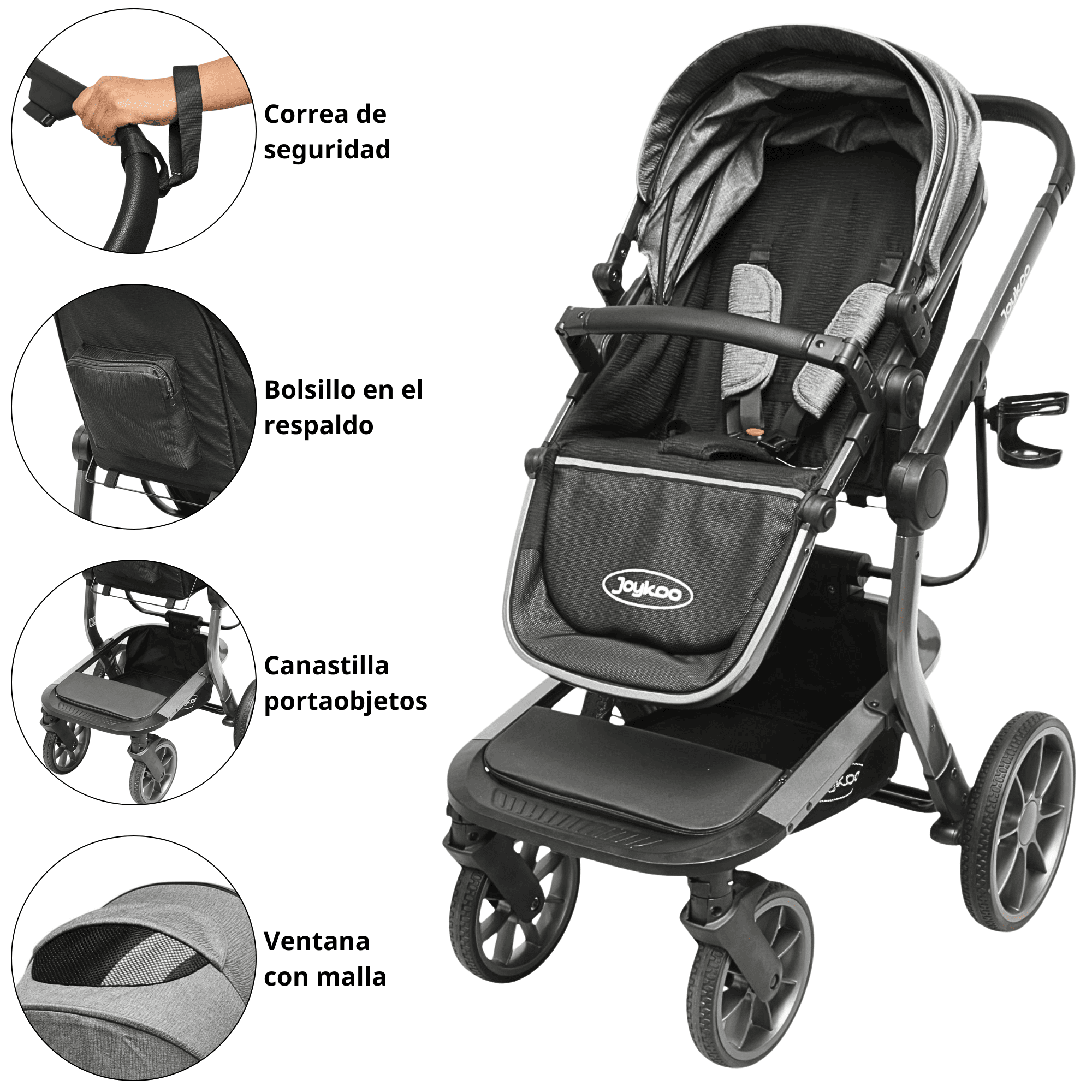 Foto 4 | Carriola Para Bebé Asiento Reversible Bambineto Acolchado Ruedas De Goma Plegable Cinturón De Seguridad - Gris