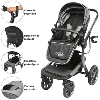 Foto 4 | Carriola Para Bebé Asiento Reversible Bambineto Acolchado Ruedas De Goma Plegable Cinturón De Seguridad - Gris