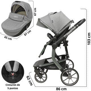 Foto 5 | Carriola Para Bebé Asiento Reversible Bambineto Acolchado Ruedas De Goma Plegable Cinturón De Seguridad - Gris