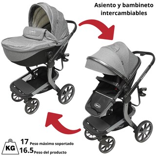 Foto 7 | Carriola Para Bebé Asiento Reversible Bambineto Acolchado Ruedas De Goma Plegable Cinturón De Seguridad - Gris