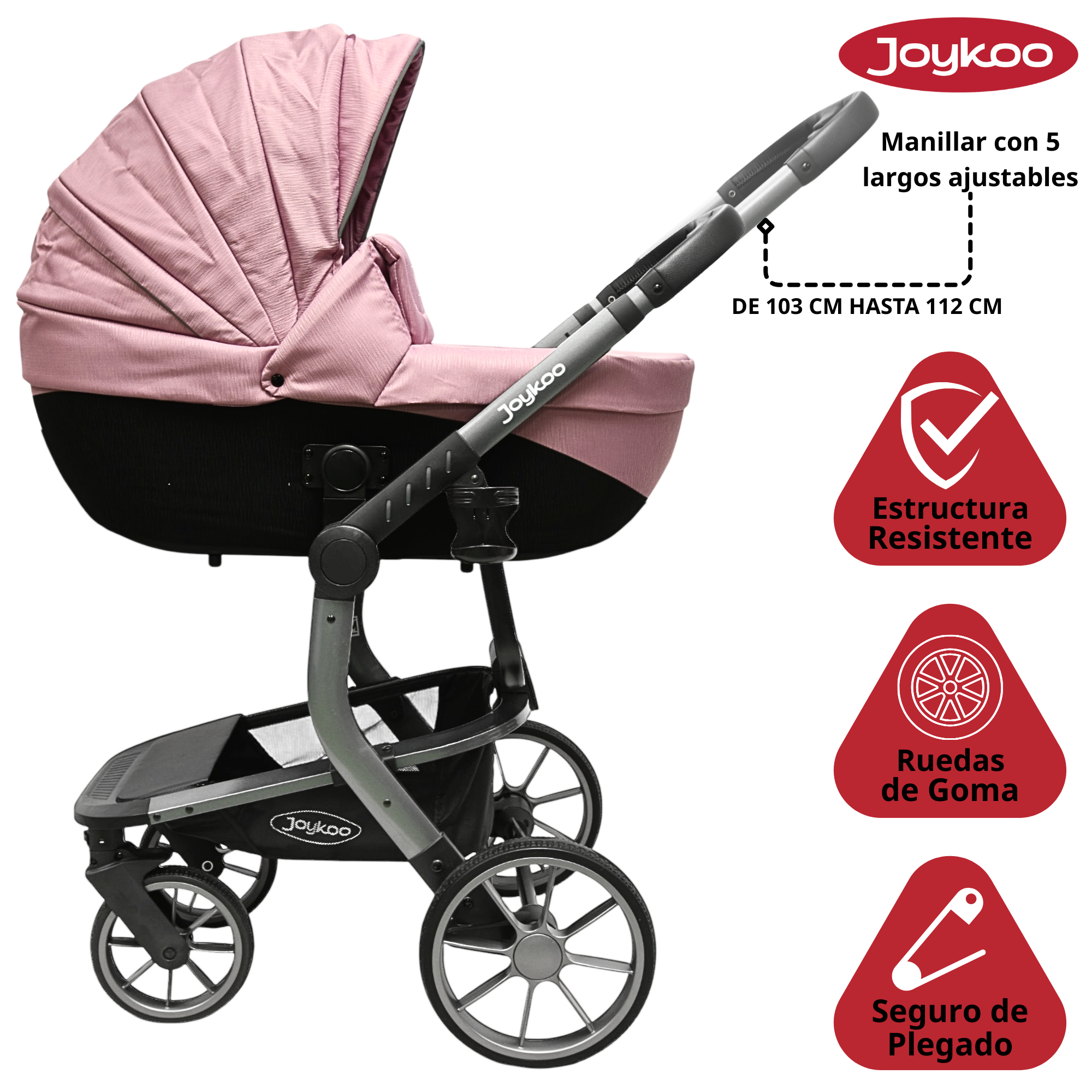 Foto 3 pulgar | Carriola Para Bebé Asiento Reversible Bambineto Acolchado Ruedas De Goma Plegable Cinturón De Seguridad - Rosa
