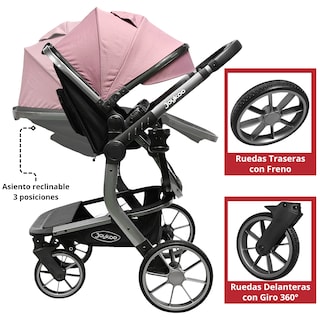 Foto 3 | Carriola Para Bebé Asiento Reversible Bambineto Acolchado Ruedas De Goma Plegable Cinturón De Seguridad - Rosa