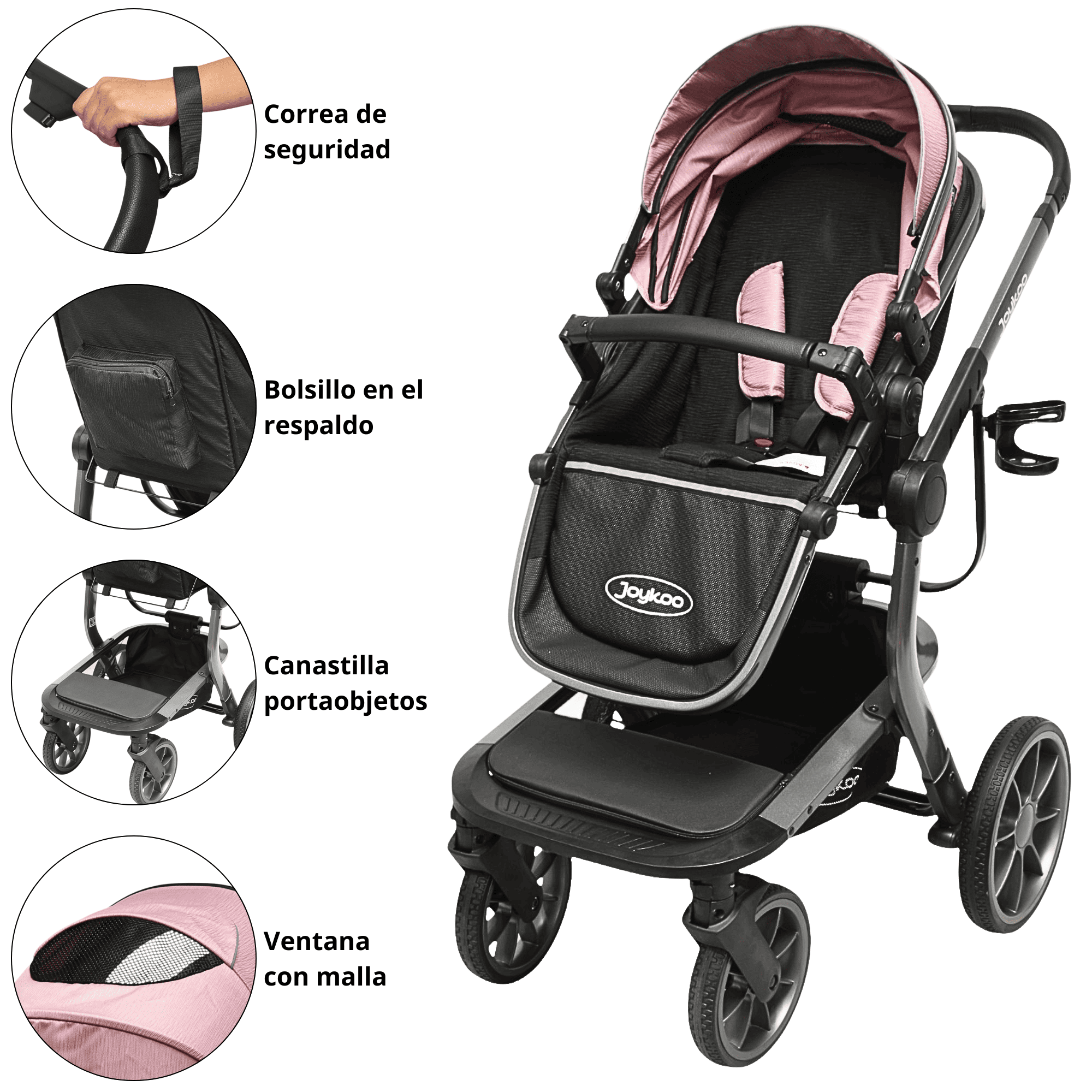 Foto 4 | Carriola Para Bebé Asiento Reversible Bambineto Acolchado Ruedas De Goma Plegable Cinturón De Seguridad - Rosa