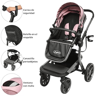 Foto 4 | Carriola Para Bebé Asiento Reversible Bambineto Acolchado Ruedas De Goma Plegable Cinturón De Seguridad - Rosa