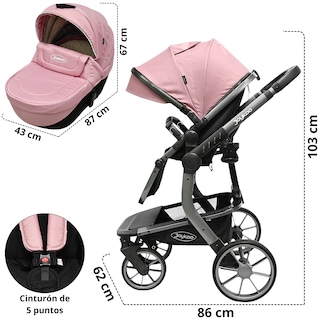 Foto 5 | Carriola Para Bebé Asiento Reversible Bambineto Acolchado Ruedas De Goma Plegable Cinturón De Seguridad - Rosa