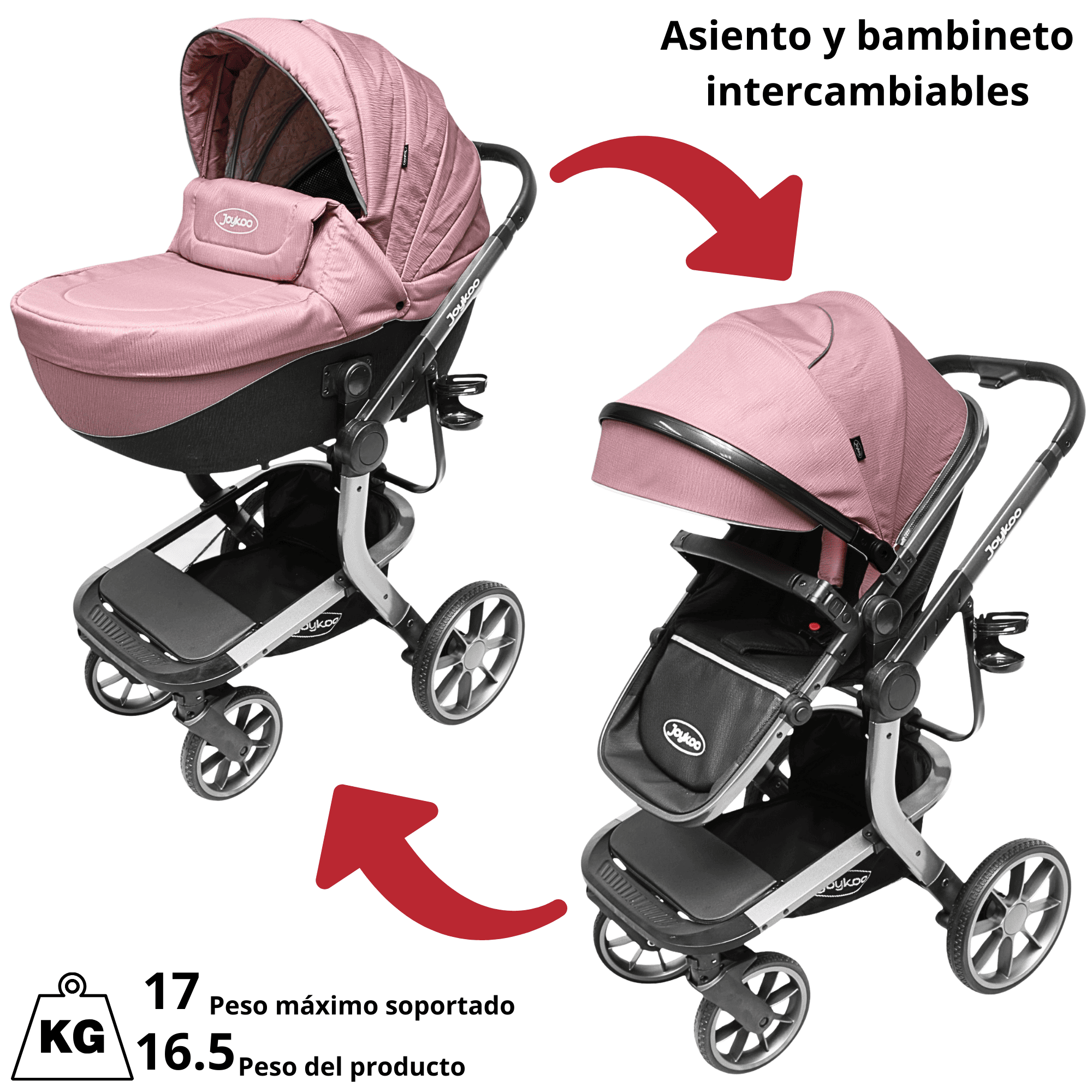 Foto 8 pulgar | Carriola Para Bebé Asiento Reversible Bambineto Acolchado Ruedas De Goma Plegable Cinturón De Seguridad - Rosa