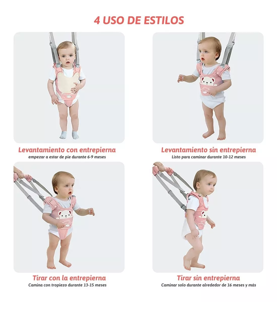 Foto 4 pulgar | Arnés De Seguridad Para Caminar Respirable Bebes 6-36 Meses Rosa