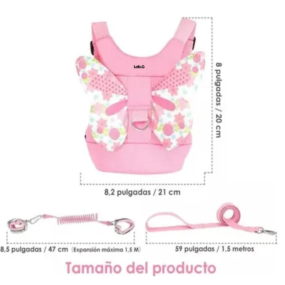Foto 3 | Arnés De Seguridad Para Bebé Niños 3 En 1 Con Correa Llave Lab.g Rosa