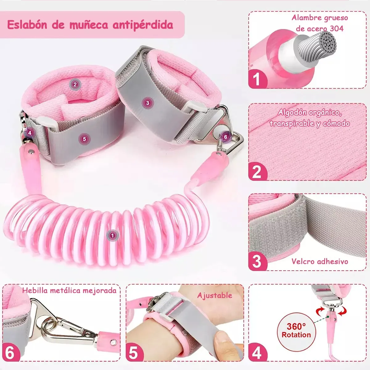 Foto 5 pulgar | Arnés De Seguridad Para Bebé Niños 3 En 1 Con Correa Llave Lab.g Rosa