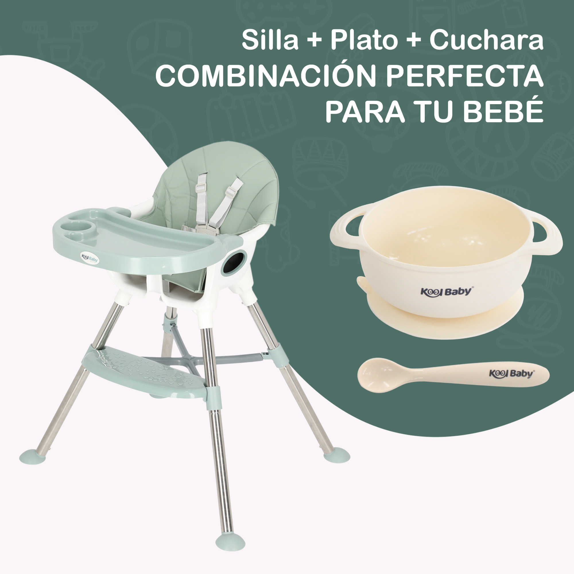 Foto 4 pulgar | Silla Alta Para Bebé Kool Baby SA-E03 color Verde Ceniza