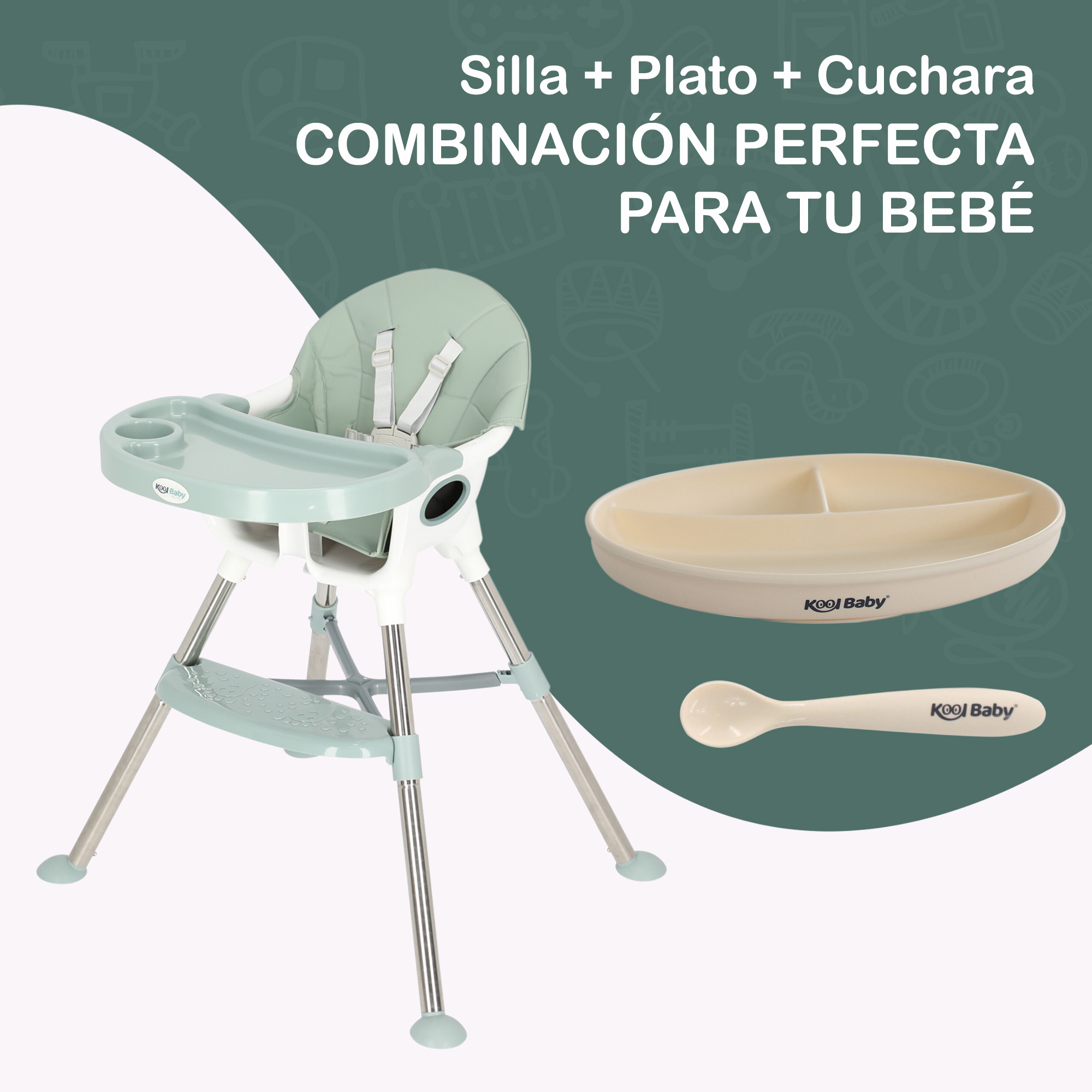 Foto 5 | Silla Alta Para Bebé Kool Baby SA-E03 color Verde Ceniza