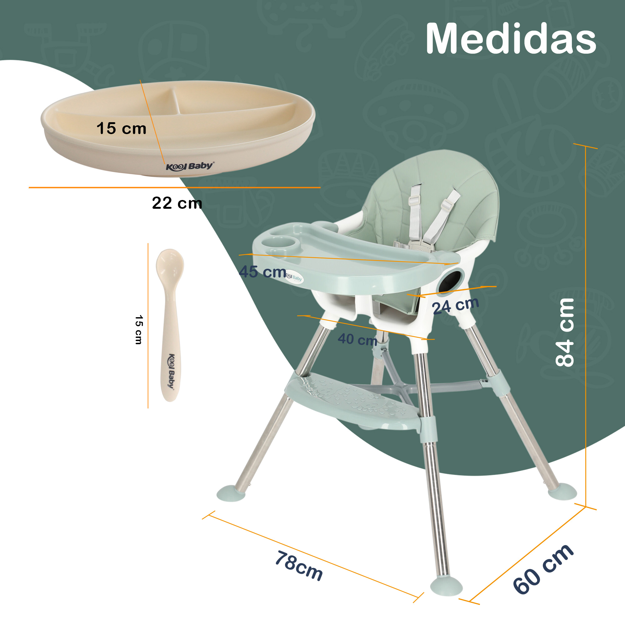 Foto 7 | Silla Alta Para Bebé Kool Baby SA-E03 color Verde Ceniza