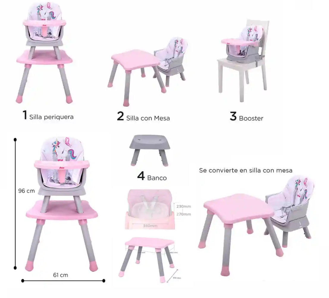 Foto 2 | Silla Alta D Bebé Grow Whit Me color Rosa 4 en 1