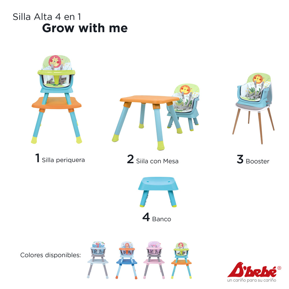 Foto 7 pulgar | Silla Alta para Bebé D'bebe GROW-AV Multicolor 4 en 1